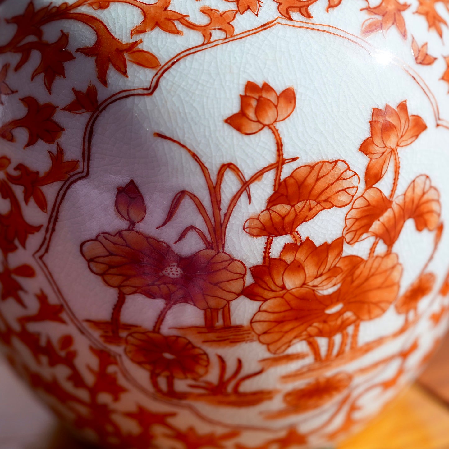 Load image into Gallery viewer, Close up detail shot of orange flowers handpainted on vintage Japanese porcelain vase.
