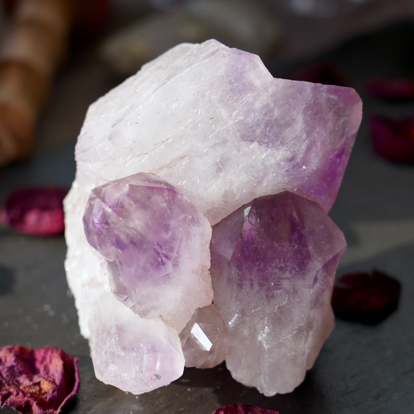 Load image into Gallery viewer, Record Keeper Amethyst Cluster Etched Front
